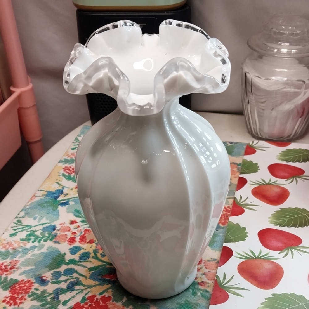 Vintage Fenton,  Ribbed, White Glass Vase